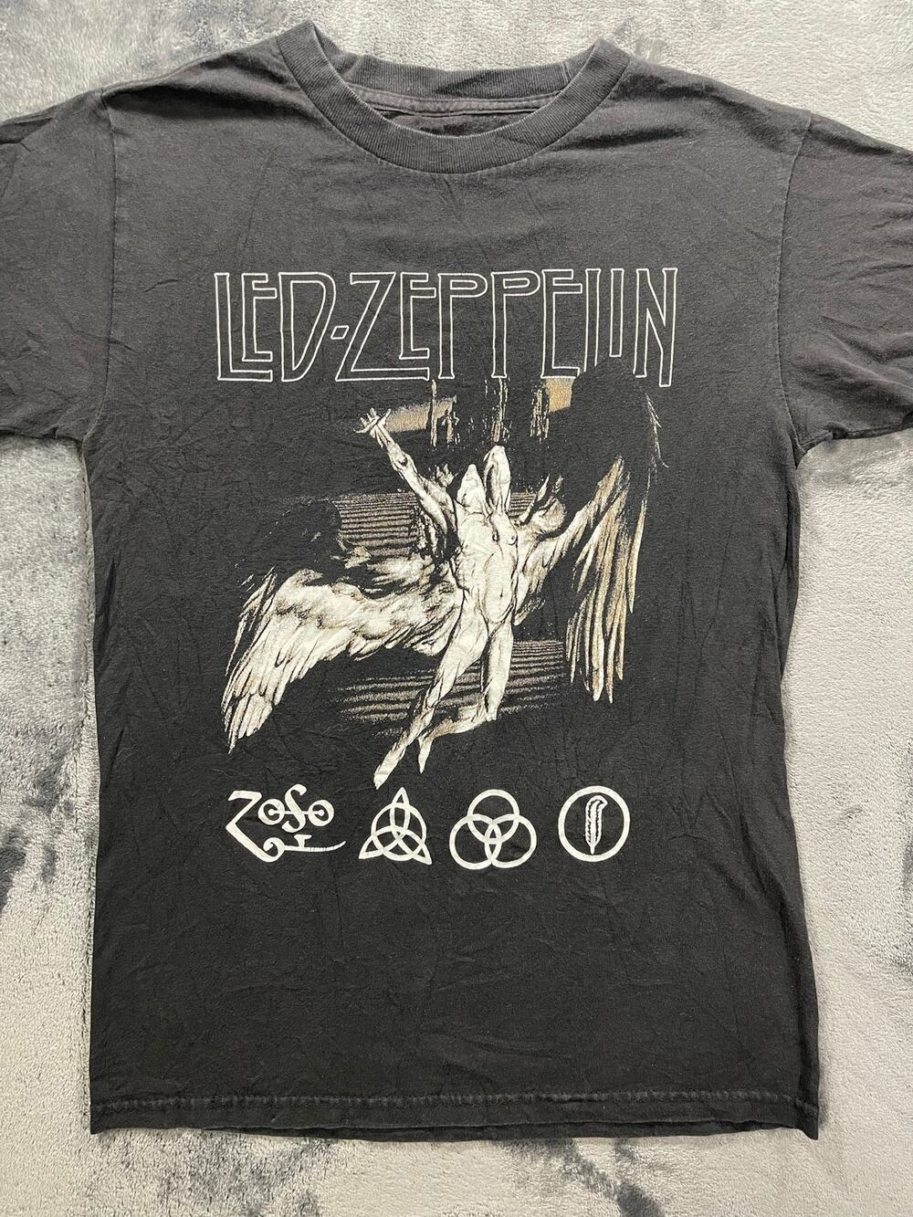 Led Zeppelin Icarus Four Symbols Band Graphic T Shirt Charcoal Grey Faded Tee